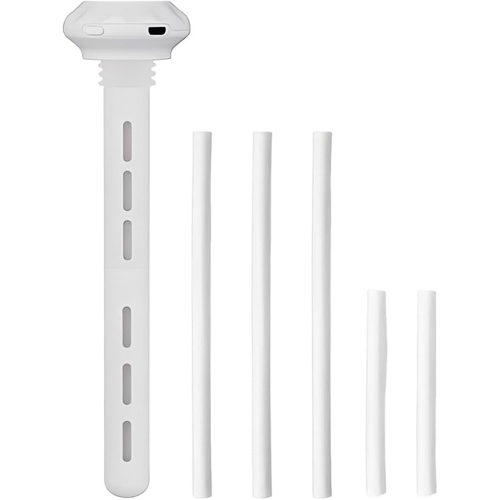 Hordozható tartály nélküli párásító/porlasztó, ultrahangos technológia, palackokkal és poharakkal kompatibilis, USB tápellátás, fehér, 1 db