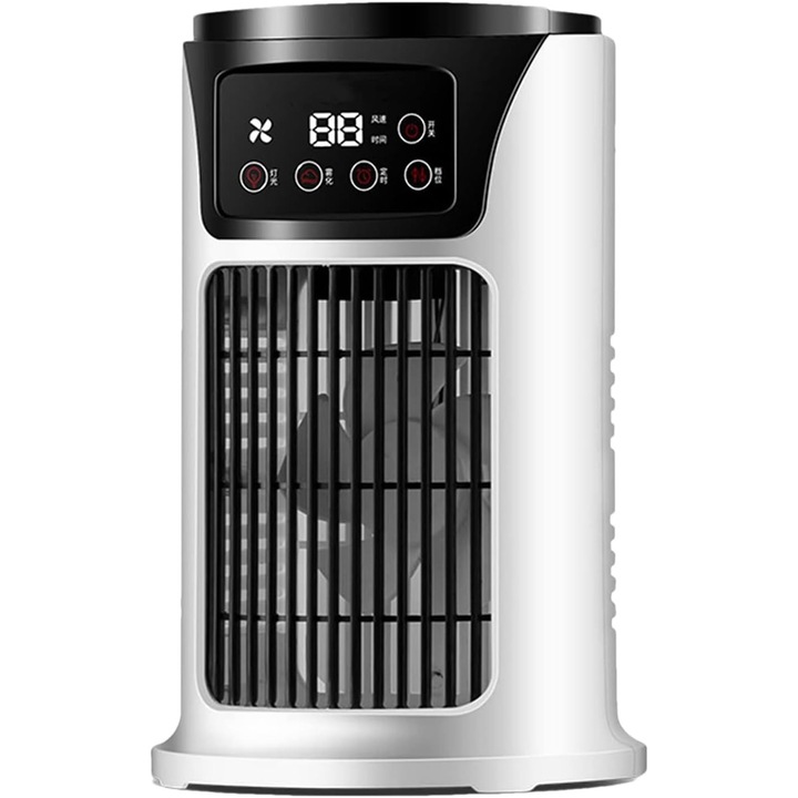 Racitor de aer portabil / aparat aer conditionat fara evacuare, 4-in-1 (racire, ventilare, purificare, lumina LED), 9 trepte viteza, sistem pulverizare in 9 nivele, timer 8 ore, Alb/Negru
