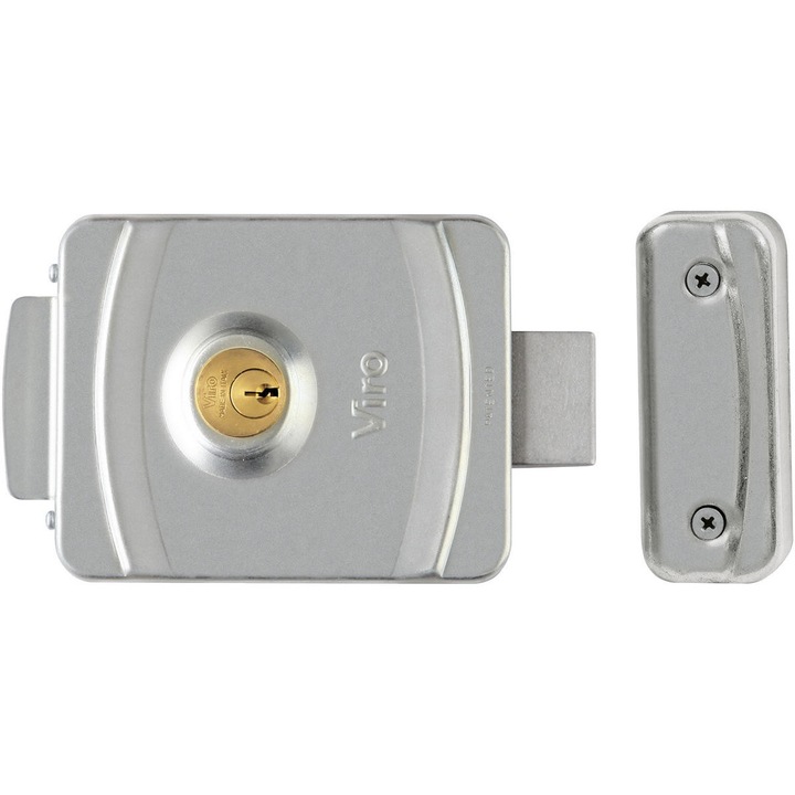 Yala electrica Fail Safe, 12 sau 24V, Otel zincat, Zavor rotativ, Cilindru cheie reglabil, Viro V9083