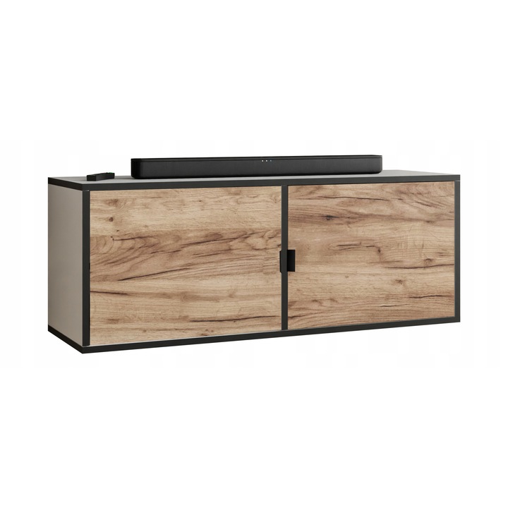 KIER LUNO 2 TV szekrény ajtókkal – laminált PAL nappali bútor, 104x42x38 cm – Fehér és Arany Craft Tölgy