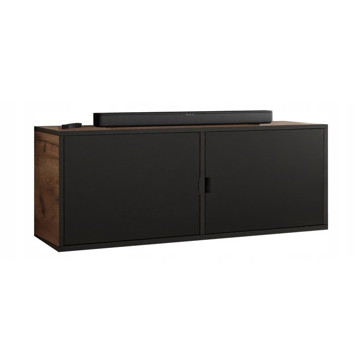 KIER LUNO 2 TV szekrény ajtókkal – laminált PAL nappali bútor, 104x42x38 cm – Craft Arany Tölgy és Fekete