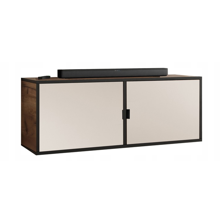 KIER LUNO 2 TV szekrény ajtókkal – laminált PAL nappali bútor, 104x42x38 cm – Craft Arany Tölgy és Fekete