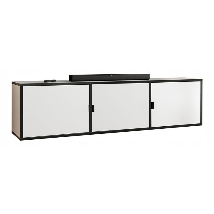 KIER LUNO 3 TV szekrény ajtókkal – laminált PAL nappali bútor, 156x42x38 cm – Fehér és Fekete, prémium minőség, saját összeszerelés