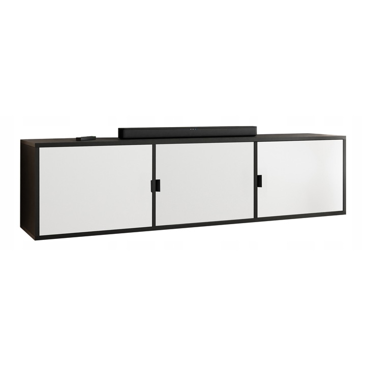 KIER LUNO 3 TV szekrény ajtókkal – laminált PAL nappali bútor, 156x42x38 cm – Fehér és Fekete, prémium minőség, saját összeszerelés