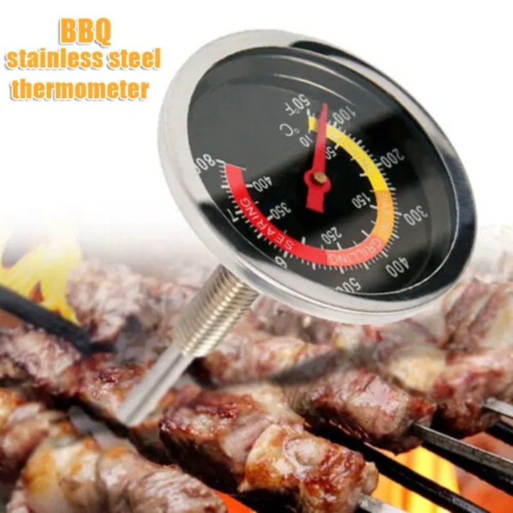 Termometru gratar/BBQ, din otel inoxidabil, interval 50-400°C, diametru suprafata 60 mm, sonda 6x73 mm, filet M10x45 mm, inox, 1 buc