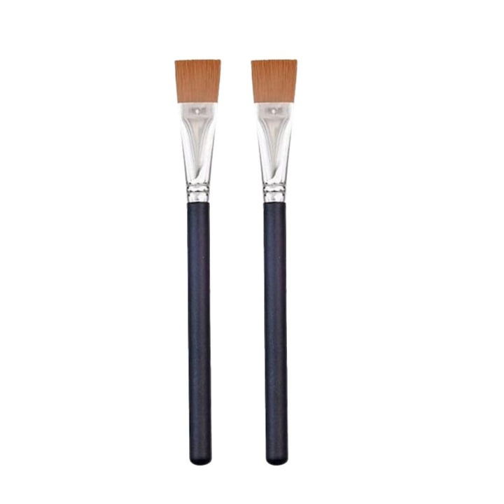 Set 2 pensule multifunctionale pentru pictura pe fata si corp, peri sintetici moi, varf plat pentru aplicare uniforma, maner ergonomic din plastic, reutilizabile, negru