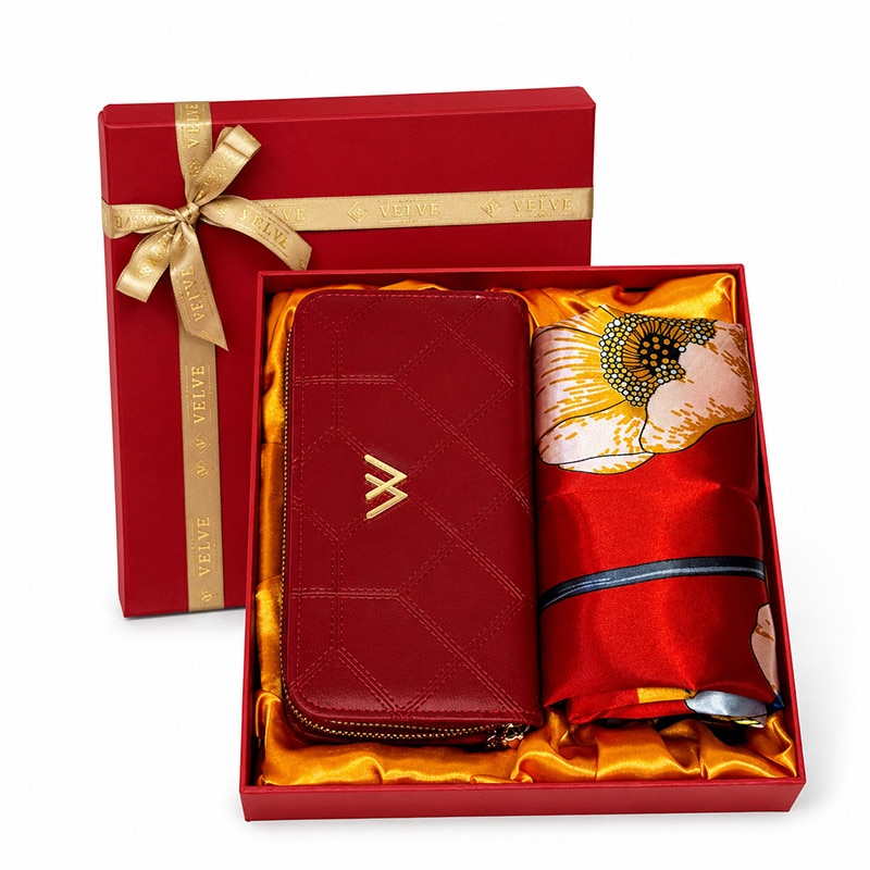 Set premium dama Passion Edition, cu portofel grena din piele eco