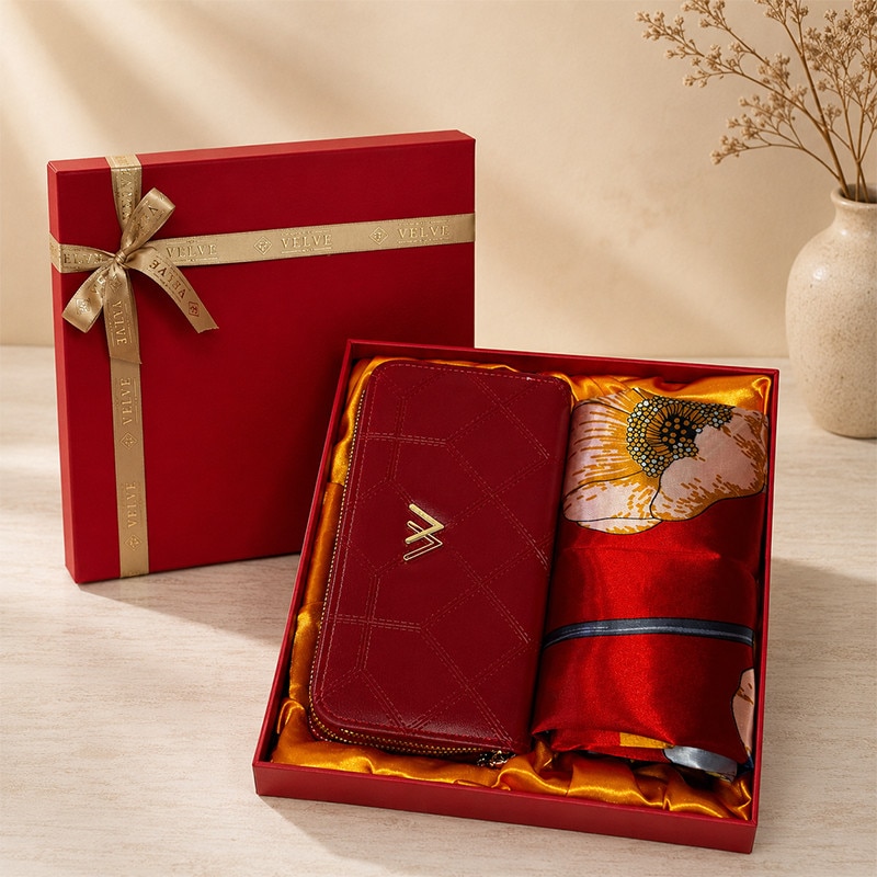 Set premium dama Passion Edition, cu portofel grena din piele eco