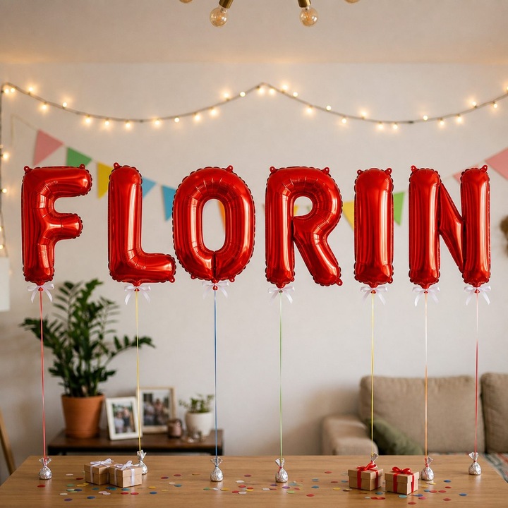 Метализирани фолиеви балони, Flippy, Комплект FLORIN, Хелий или Въздух, Включена сламка, 40 см, Червен