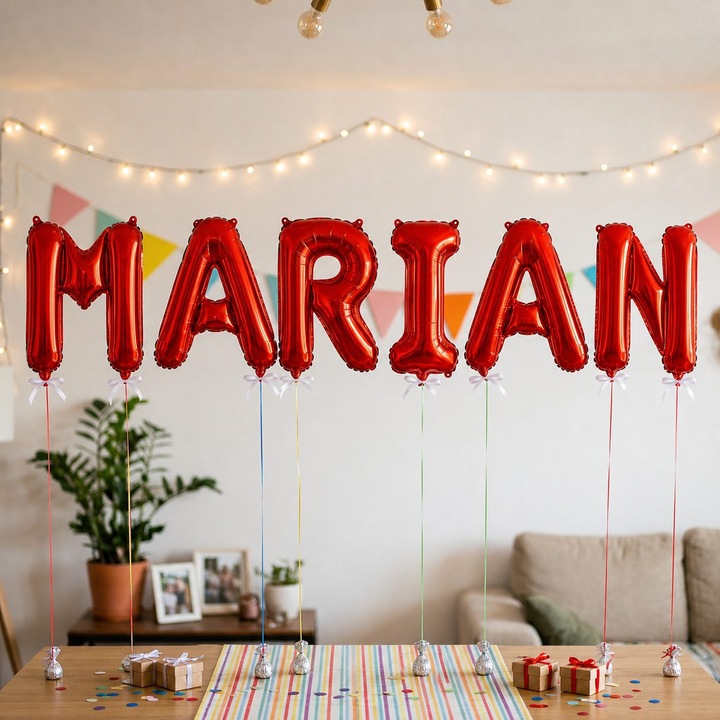 Метализирани фолиеви балони, Flippy, Комплект MARIAN, Хелий или Въздух, Включена сламка, 40 см, Червен