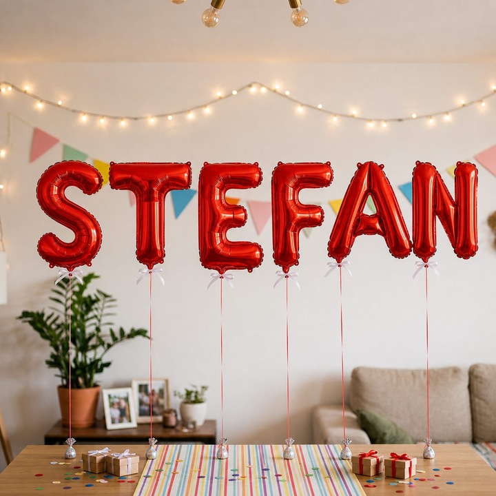 Метализирани фолиеви балони, Flippy, Комплект STEFAN, Хелий или Въздух, Включена сламка, 40 см, Червен