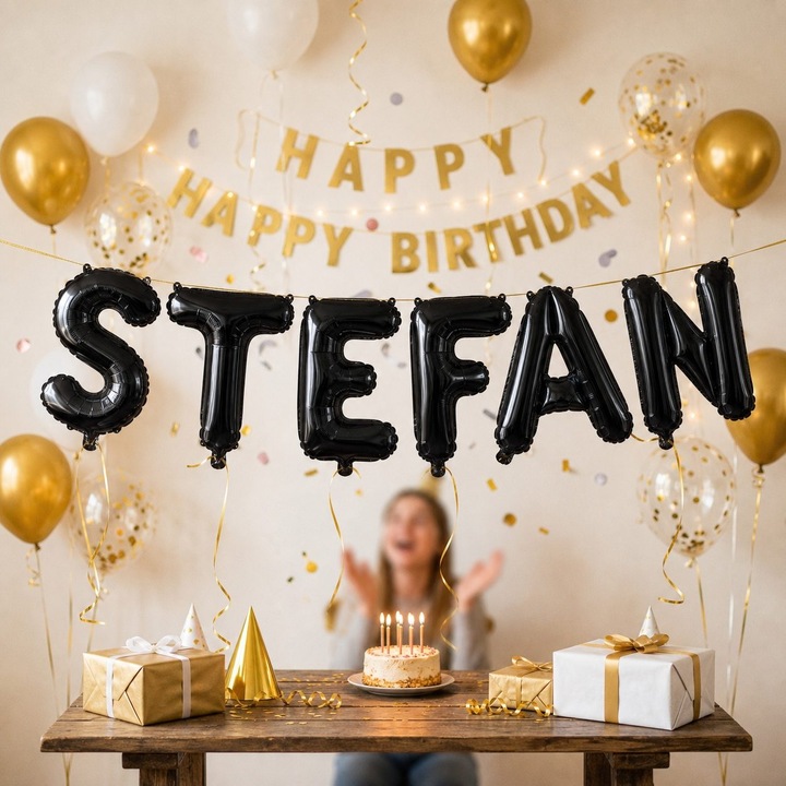 Метализирани фолиеви балони, Flippy, Комплект STEFAN, Хелий или Въздух, Включена сламка, 40 см, Черен