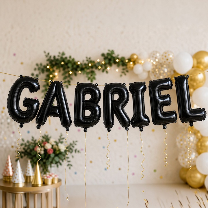 Метализирани фолиеви балони, Flippy, Комплект GABRIEL, Хелий или Въздух, Включена сламка, 40 см, Черен