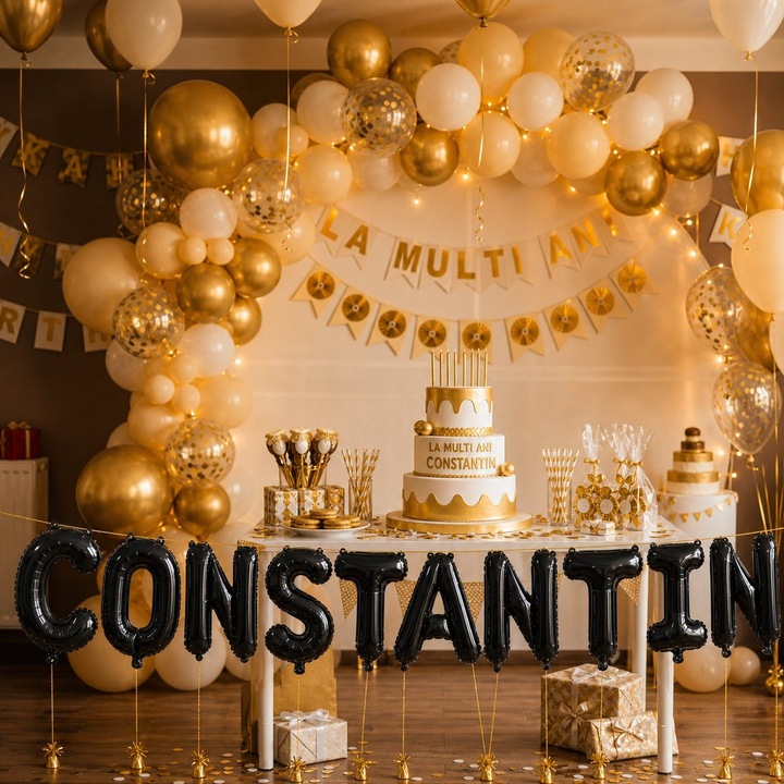 Метализирани фолиеви балони, Flippy, Комплект CONSTANTIN, Хелий или Въздух, Включена сламка, 40 см, Черен