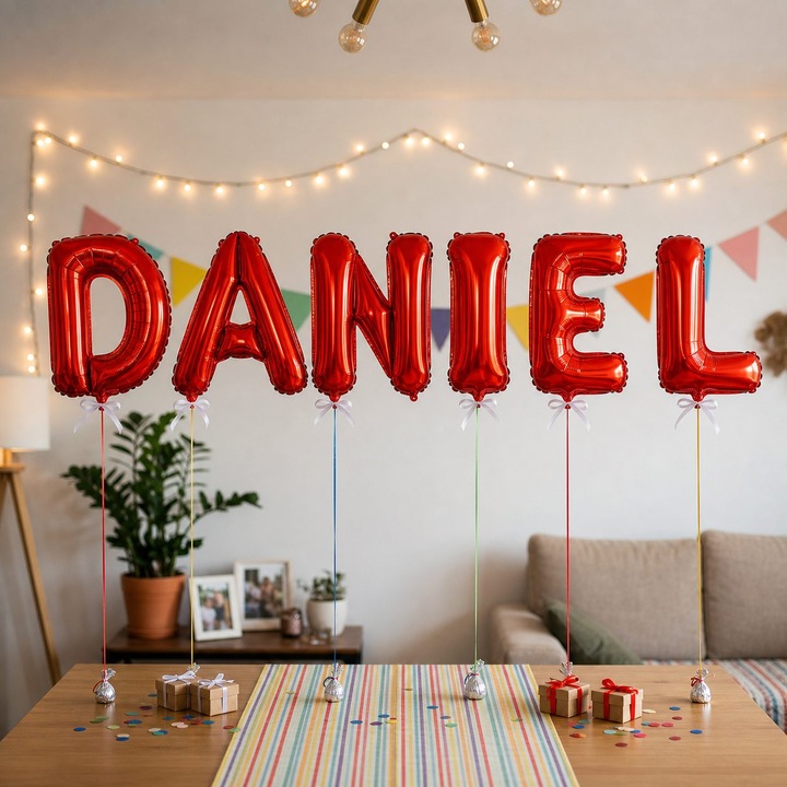 Метализирани фолиеви балони, Flippy, Комплект DANIEL, Хелий или Въздух, Включена сламка, 40 см, Червен
