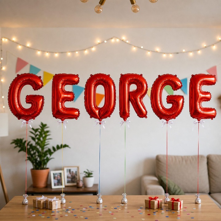 Метализирани фолиеви балони, Flippy, Комплект GEORGE, Хелий или Въздух, Включена сламка, 40 см, Червен