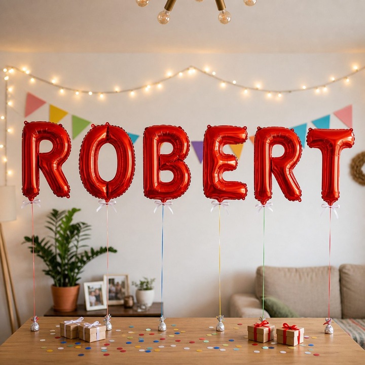 Метализирани фолиеви балони, Flippy, Комплект ROBERT, Хелий или Въздух, Включена сламка, 40 см, Червен