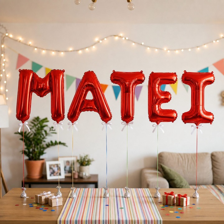 Метализирани фолиеви балони, Flippy, Комплект MATEI, Хелий или Въздух, Включена сламка, 40 см, Червен
