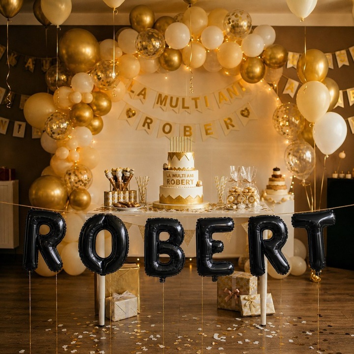 Метализирани фолиеви балони, Flippy, Комплект ROBERT, Хелий или Въздух, Включена сламка, 40 см, Черен