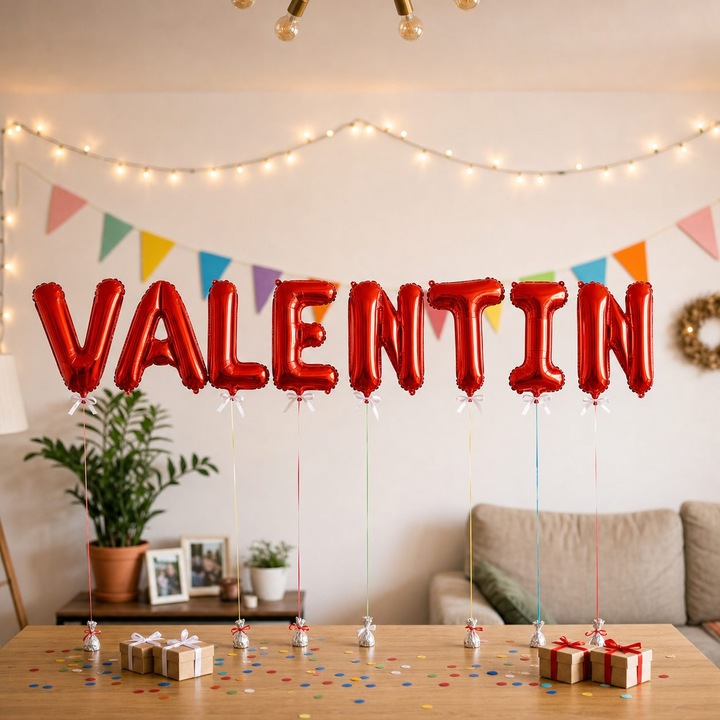 Метализирани фолиеви балони, Flippy, Комплект VALENTIN, Хелий или Въздух, Включена сламка, 40 см, Червен