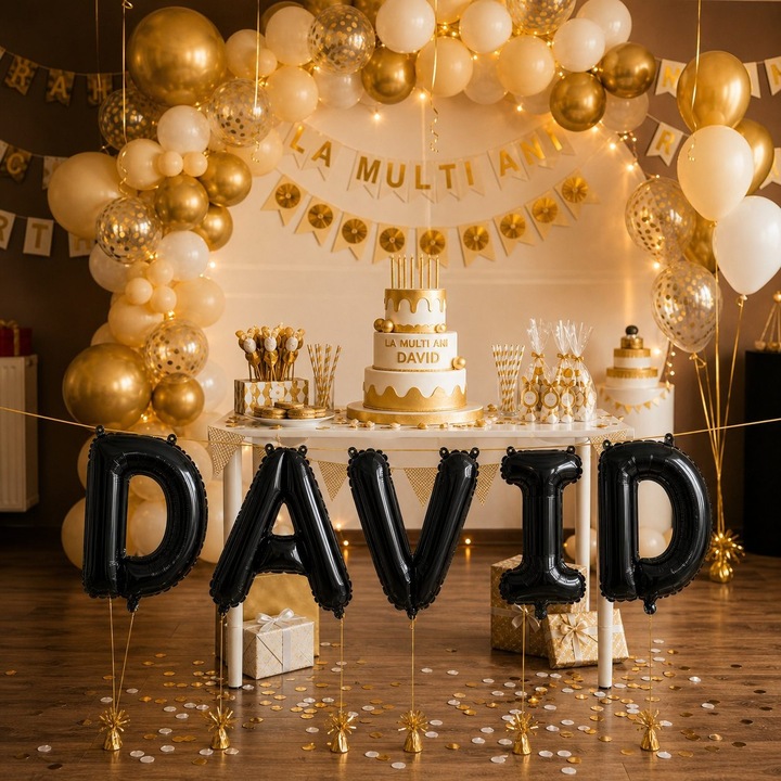 Метализирани фолиеви балони, Flippy, комплект DAVID, хелий или въздух, включена сламка, 40 см, черен