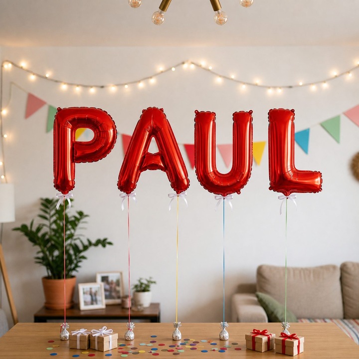 Метализирани фолиеви балони, Flippy, Комплект PAUL, Хелий или Въздух, Включена сламка, 40 см, Червен