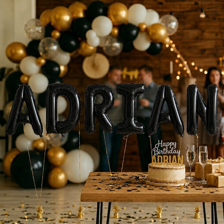 Метализирани фолиеви балони, Flippy, Комплект ADRIAN, Хелий или Въздух, Включена сламка, 40 см, Черен