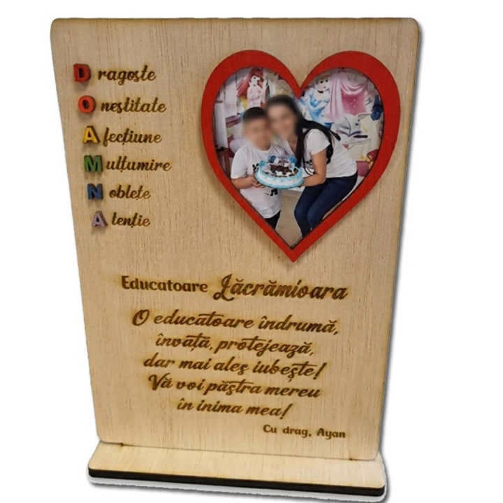 Tablou Cadou pentru Educatoare ArtemisGift, cu poza, lemn natur, 30 x 20 cm