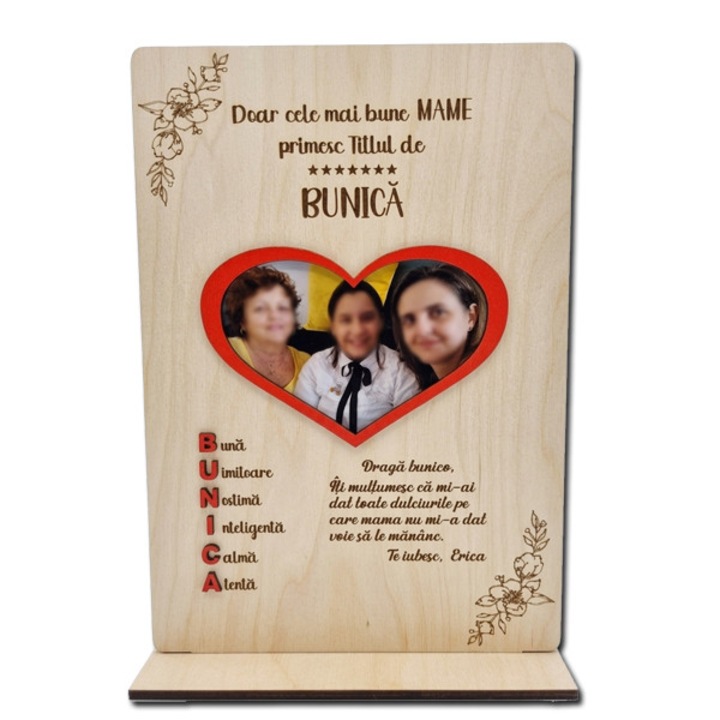 Tablou Cadou pentru Bunica ArtemisGift, cu poza, lemn natur, 30 x 20 cm