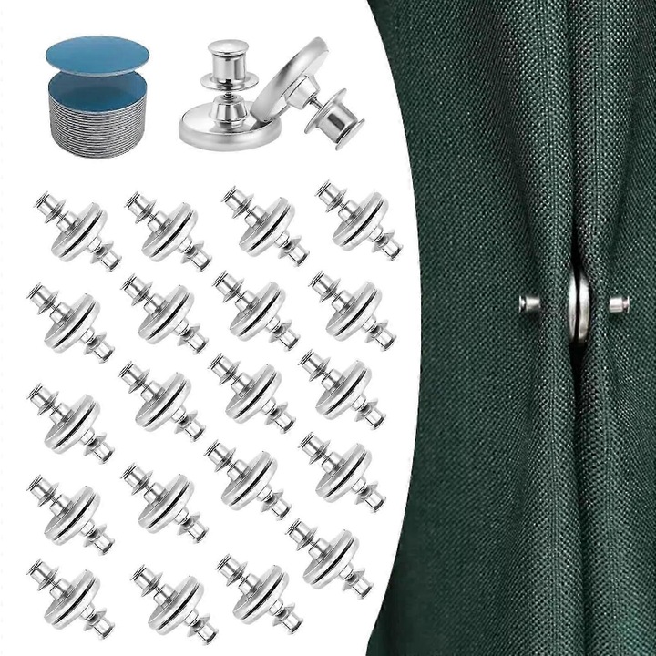 Set 20 perechi clipsuri magnetice pentru perdele, zinc, alb, universal