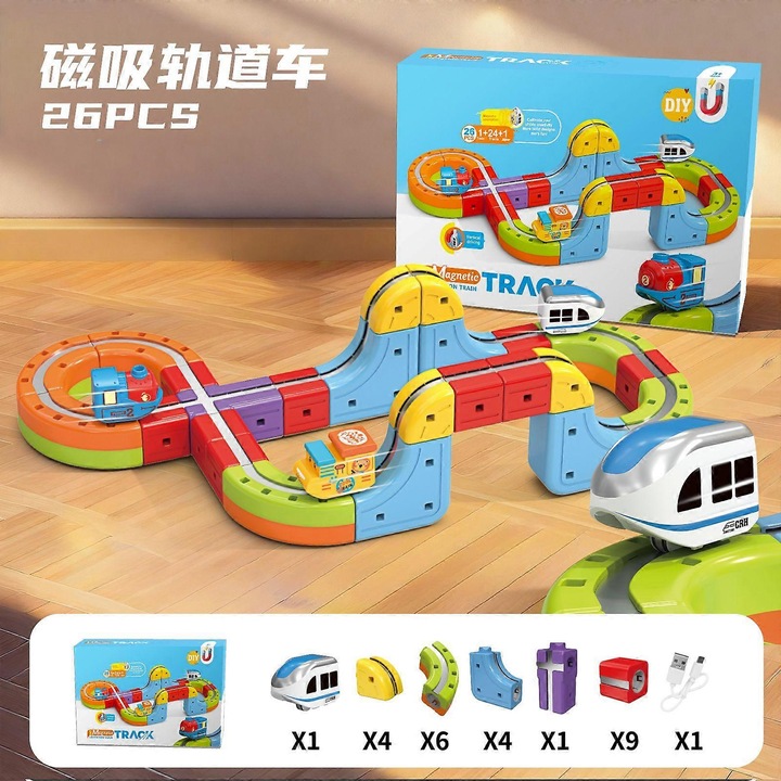 Set tren magnetic anti-gravitatie DIY 26 piese multicolor