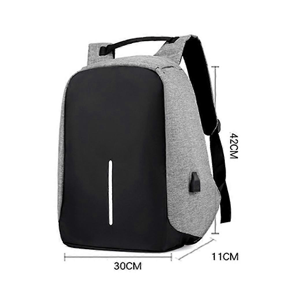 Rucsac laptop/ghiozdan textil, anti-furt, usor, cu port de incarcare USB si compartiment intern pentru laptop, gri