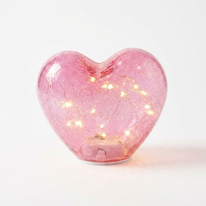 Inima decorativa din sticla cu lumini led