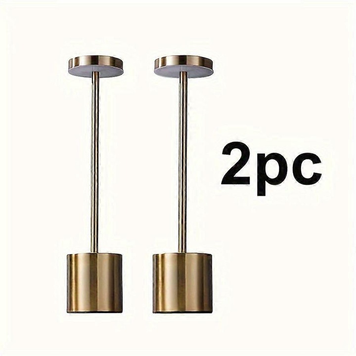 Set 2 bucati lampa de masa/veioza Modern Touch I-beam, metal, fara fir reincarcabila USB, cu control tactil dimabil si 3 temperaturi de culoare, roz-auriu