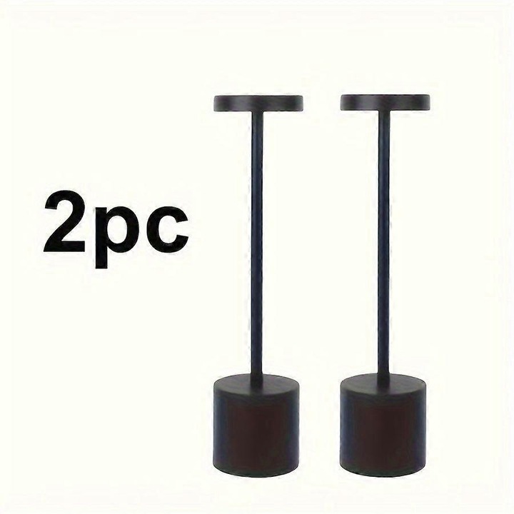 Set 2 bucati, Lampa de masa LED din metal, tactila dimabila, fara fir reincarcabila USB, 3 temperaturi (cald/rece/natural), Negru, 25 cm