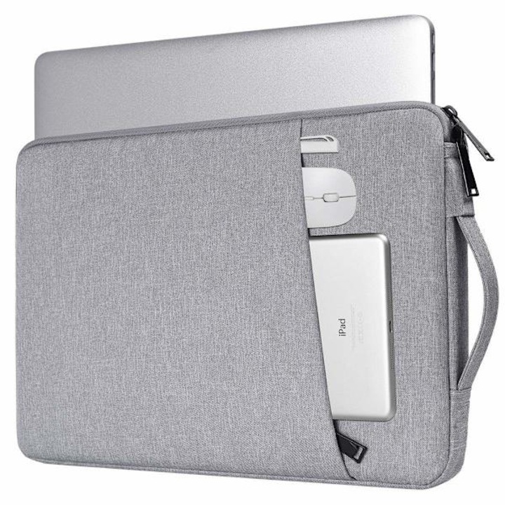 Vízálló vászon laptop tok/táska, elülső zsebbel, oldalsó fogantyúval és antisztatikus béléssel, INF, Szürke, 14.1-15.4 inch