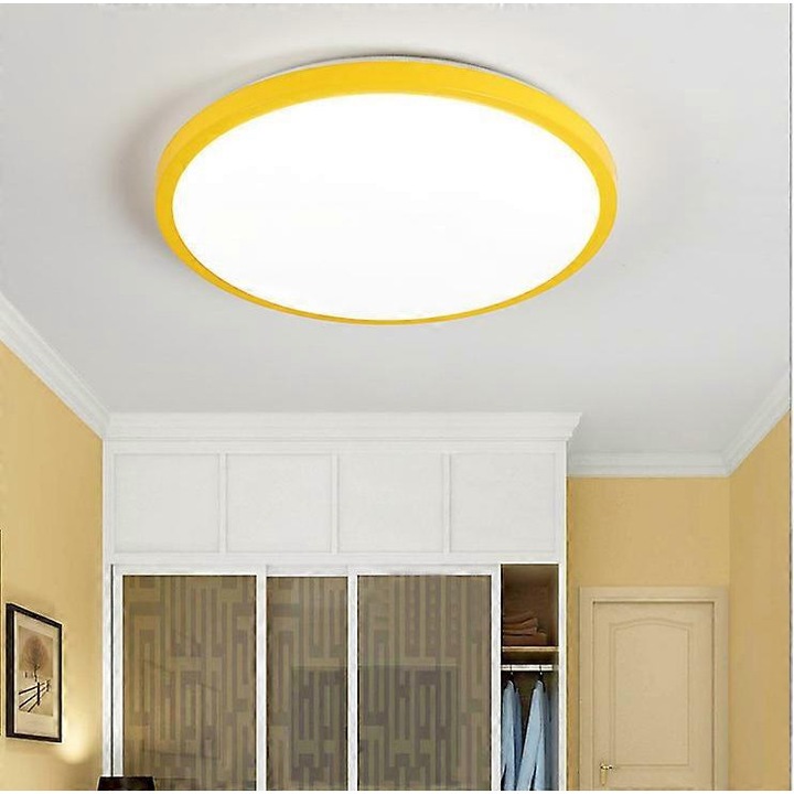 Plafoniera LED rotunda 40cm, reglabila, telecomanda, galben, 5cm subtire