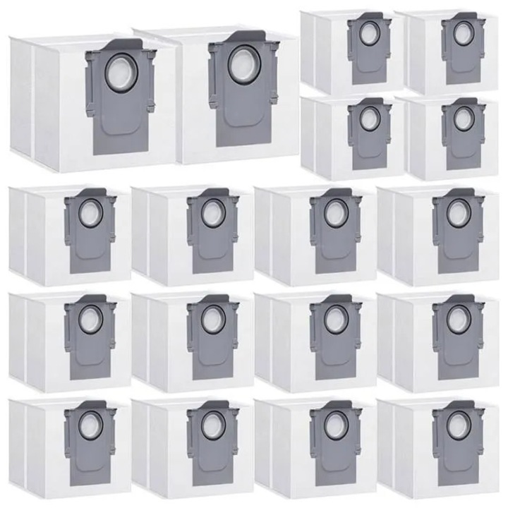 18 darabos készlet, Porzsákok robotporszívóhoz, kompatibilis a Roborock Q5 Q5+ Q7 Q7+ Q7 Max Q7 Max+ S7 MaxV Ultra S8+ S8 Pro Ultra modellekkel, tartós anyagból, könnyen cserélhető, fehér/szürke