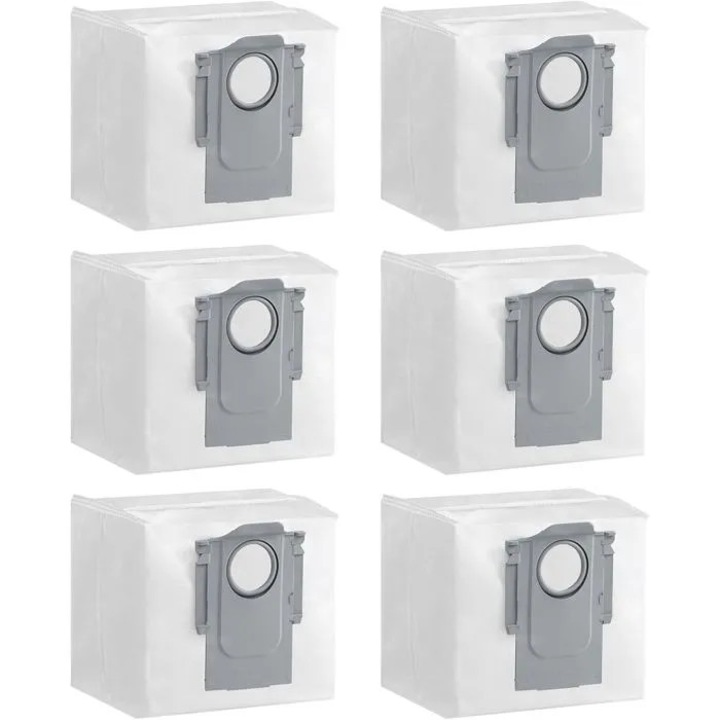 6 darabos készlet, porzsákok/porszívózsákok Roborock Q5/Q7/Q8/Q10/S7/S8 (Max/Pro/Ultra modellekkel) kompatibilis, nem szőtt anyagból, ultrafinom szűrővel, antibakteriális, 99,98% szűrés, fehér, 6 x 2.5L