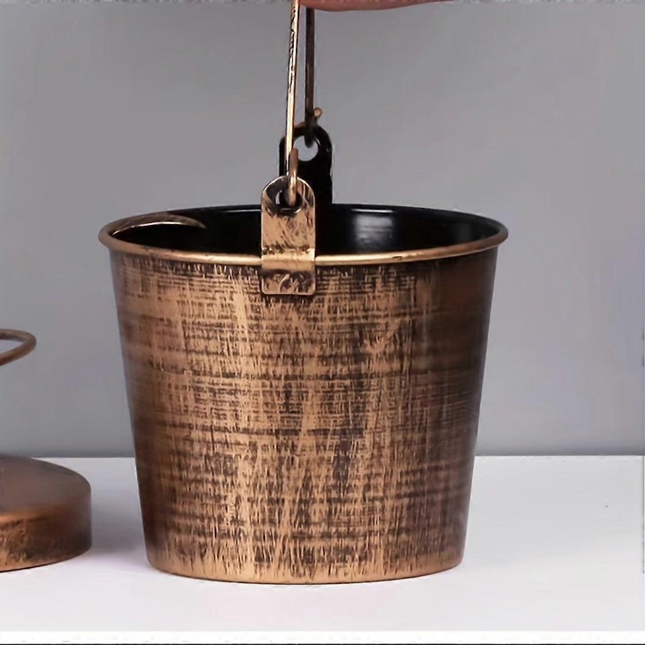 Vintage fém hamutartó, fogantyúval, antik bronz, 15x15x5cm