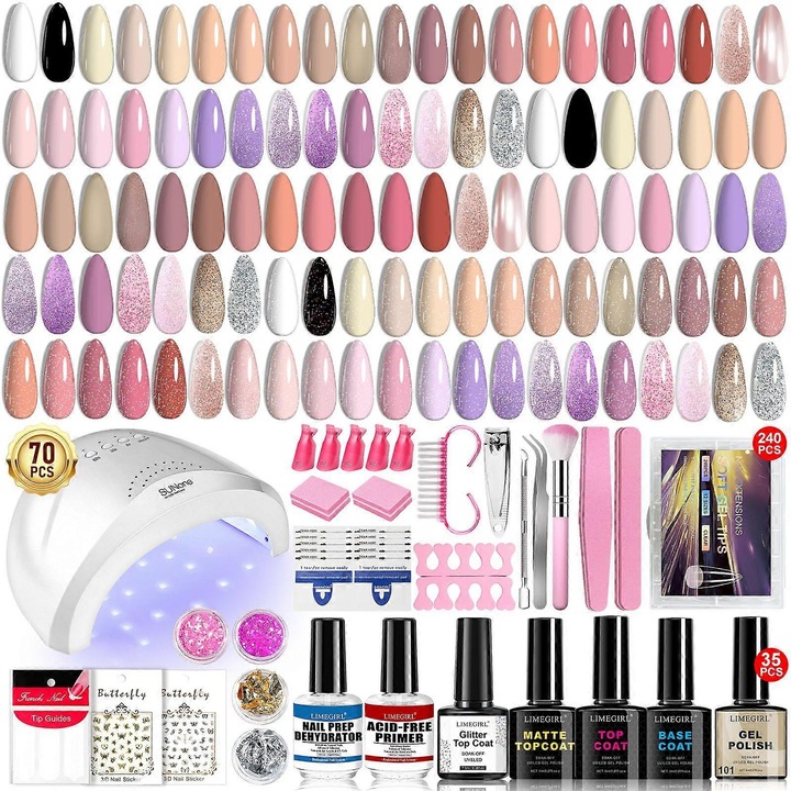 Set oje gel 77 piese cu lampa UV 48W multicolor 7ml