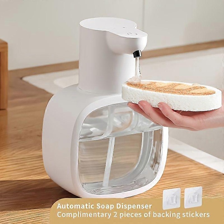 Dozator sapun spuma automat P4D-Liquid Dispenser, dispenser fara atingere cu senzor cu infrarosu, incarcare USB reincarcabila, Alb/Transparent, 1 buc