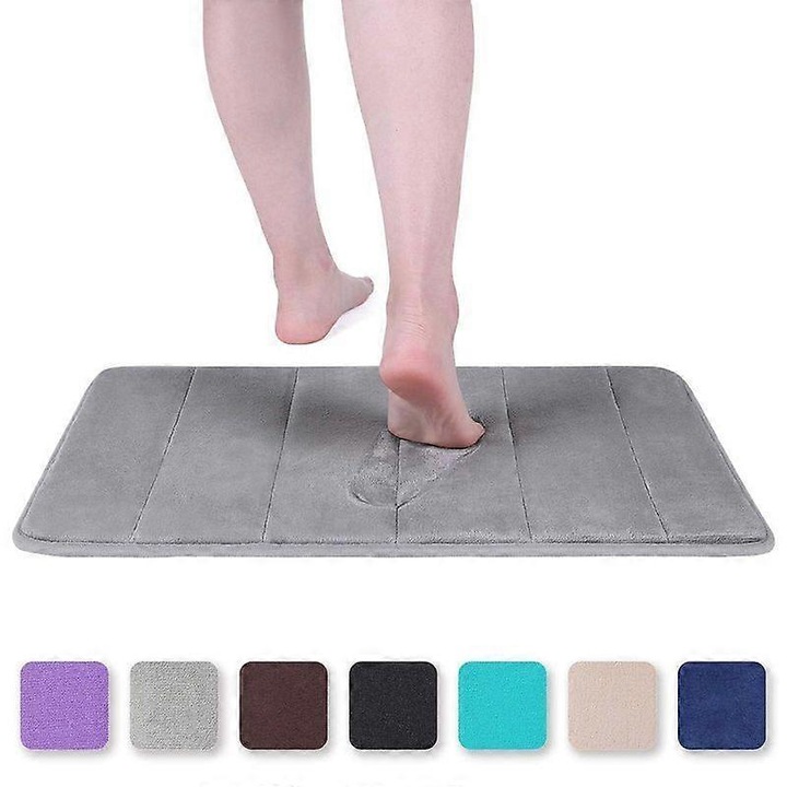 Covoras de baie, pres din spuma cu memorie, antiderapant, absorbant rapid, lavabil, gri, 40 x 120 cm