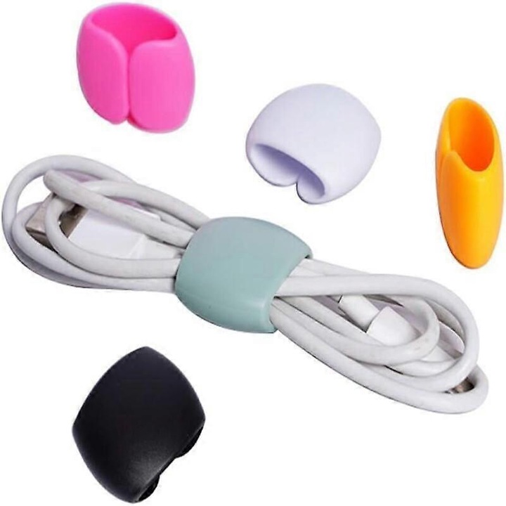 Set 12 clipuri pentru cabluri din silicon, organizator cabluri cu baza adeziva, cu deschidere rapida, Multicolor