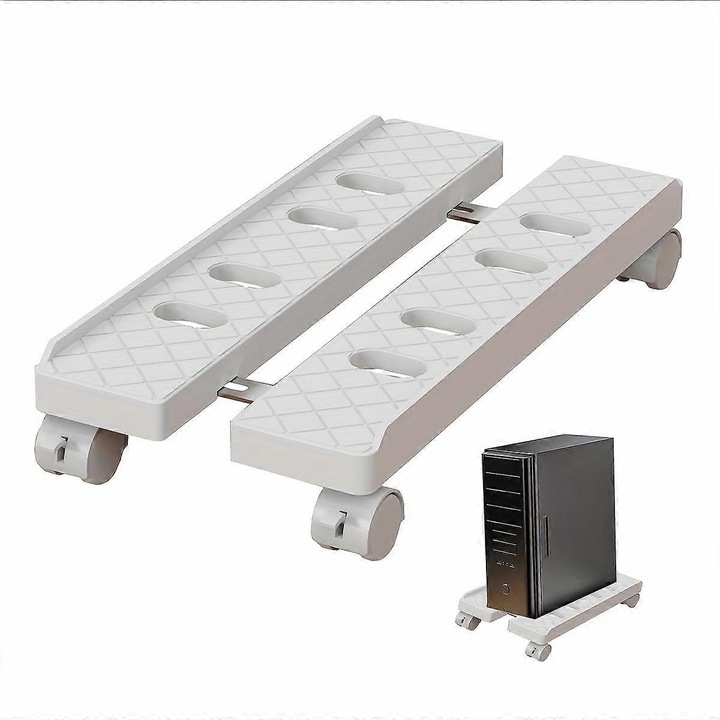 Suport mobil telescopic pentru unitate PC/CPU, din plastic, cu roti pivotante si mecanism glisant, decupaje pentru ventilatie, extensibil, suport pana la 22.7 kg (50 lbs), portocaliu transparent, 1 buc
