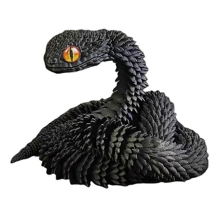 3D отпечатана фигурка на змия, гъвкава, матово черна, 60см