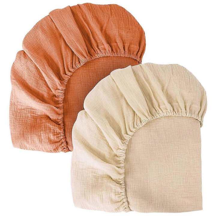 Set 2 huse saltea patut bebelusi, bumbac, portocaliu, 71x135cm