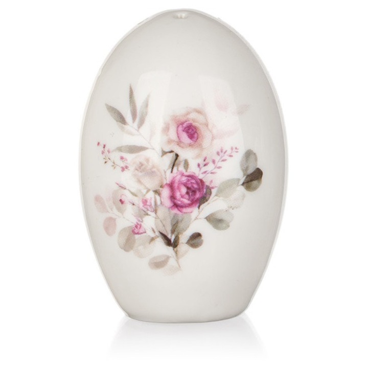 Solnita ceramica Vetro Plus Rose, dozator de sare, cu model floral, usor de curatat, alb oprit, 8 cm