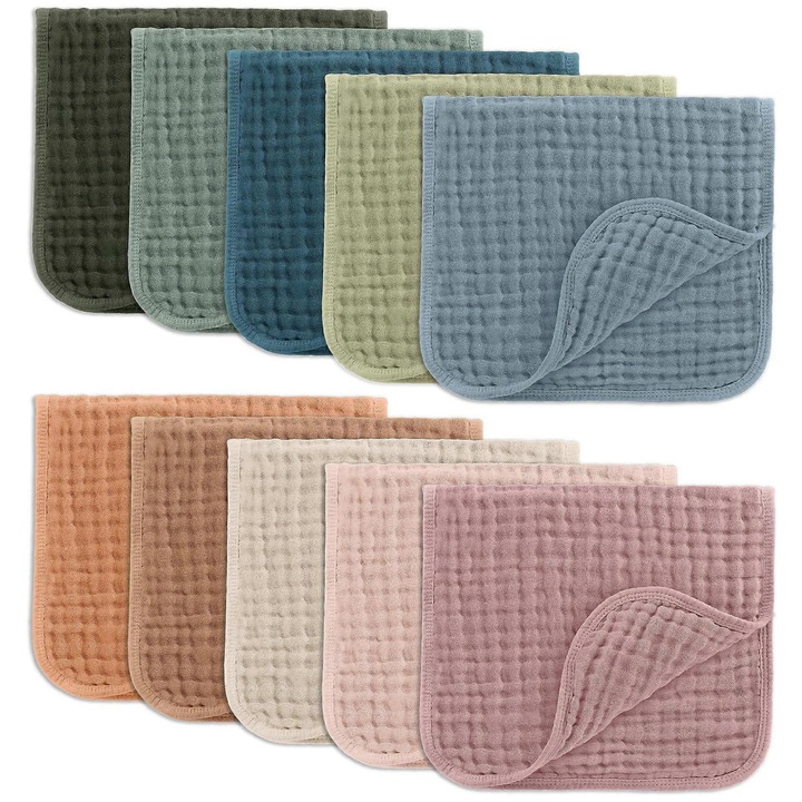 Set 10 prosoape bavetica bumbac multicolor 30x30cm