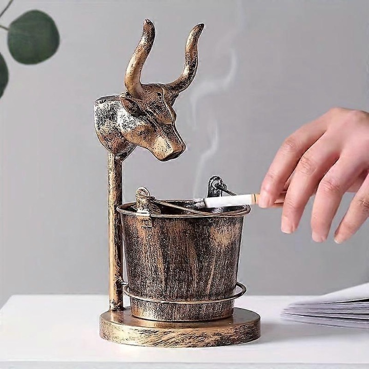 Vintage fém hamutartó, retro design, antik bronz, 15x15x7cm